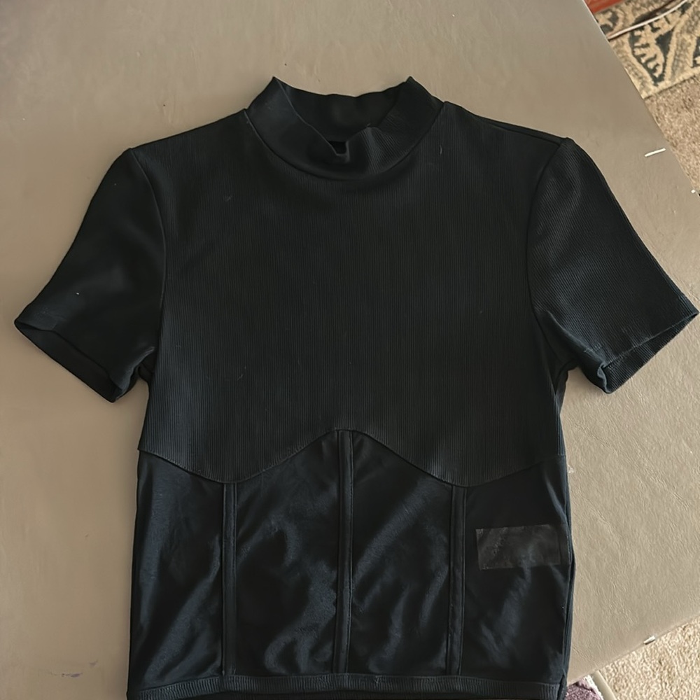 KYS Top NWT  Sample Size Small. Black Solid with Sheer